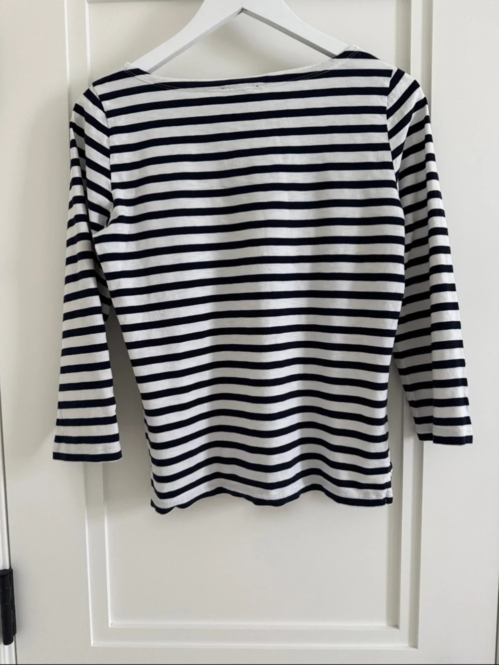 J. Crew Boatneck Navy and White Striped 3/4  Sleeve Tee. 100% Cotton.Never worn!